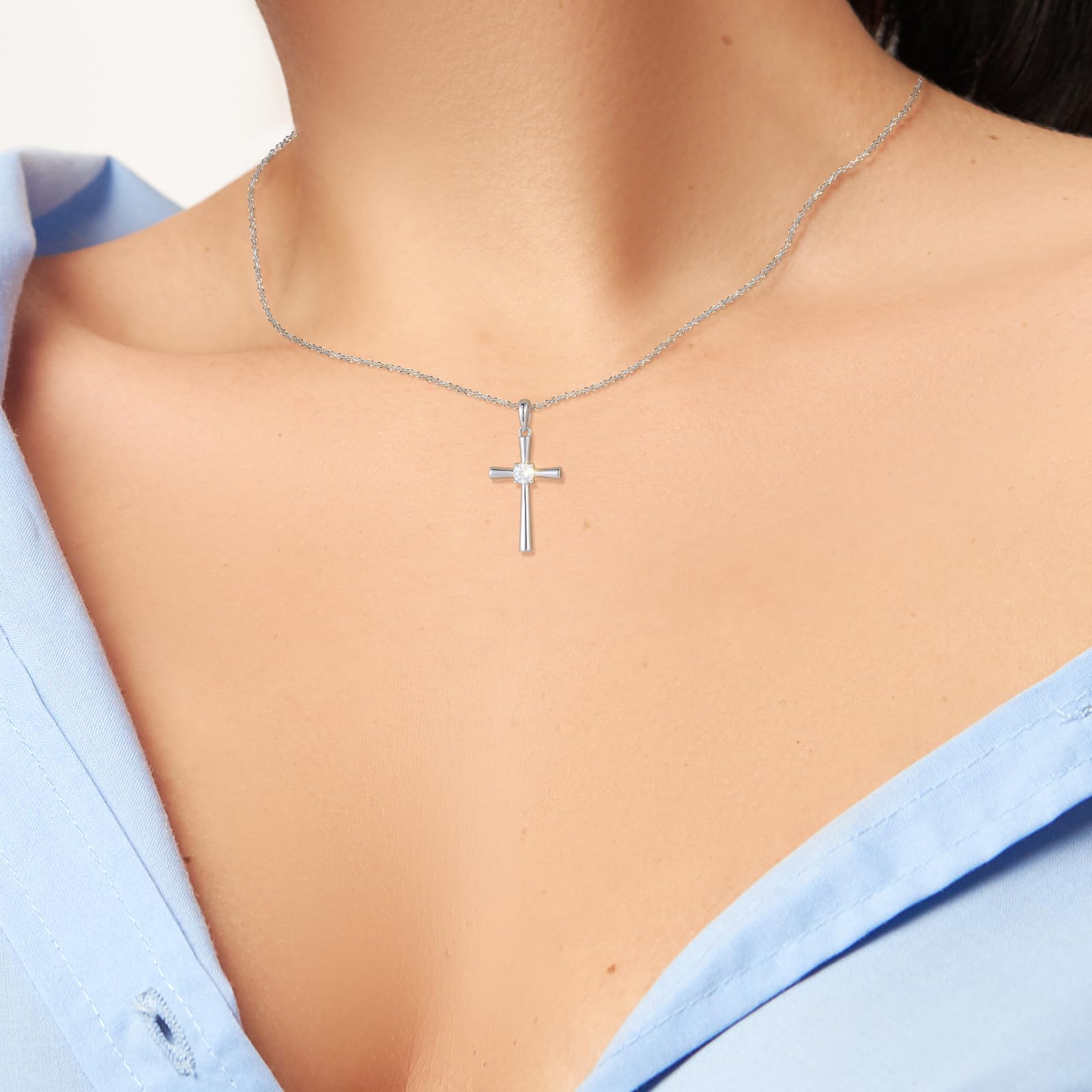 KRKC&CO Moissanite Cross Necklace for Women Hypoallergenic Petite Pendant
