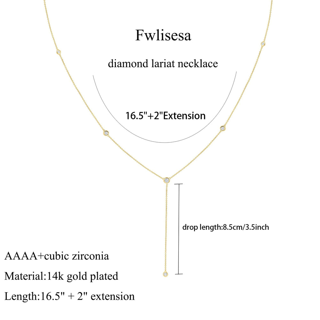 Fwlisesa Gold Necklace for Women, Dainty Long Necklace 14k Gold Plated Lariat Long Necklaces for Women Trendy Simple Statement Drop Necklace Fashion Body Chain Prom Jewelry Gold Accessories