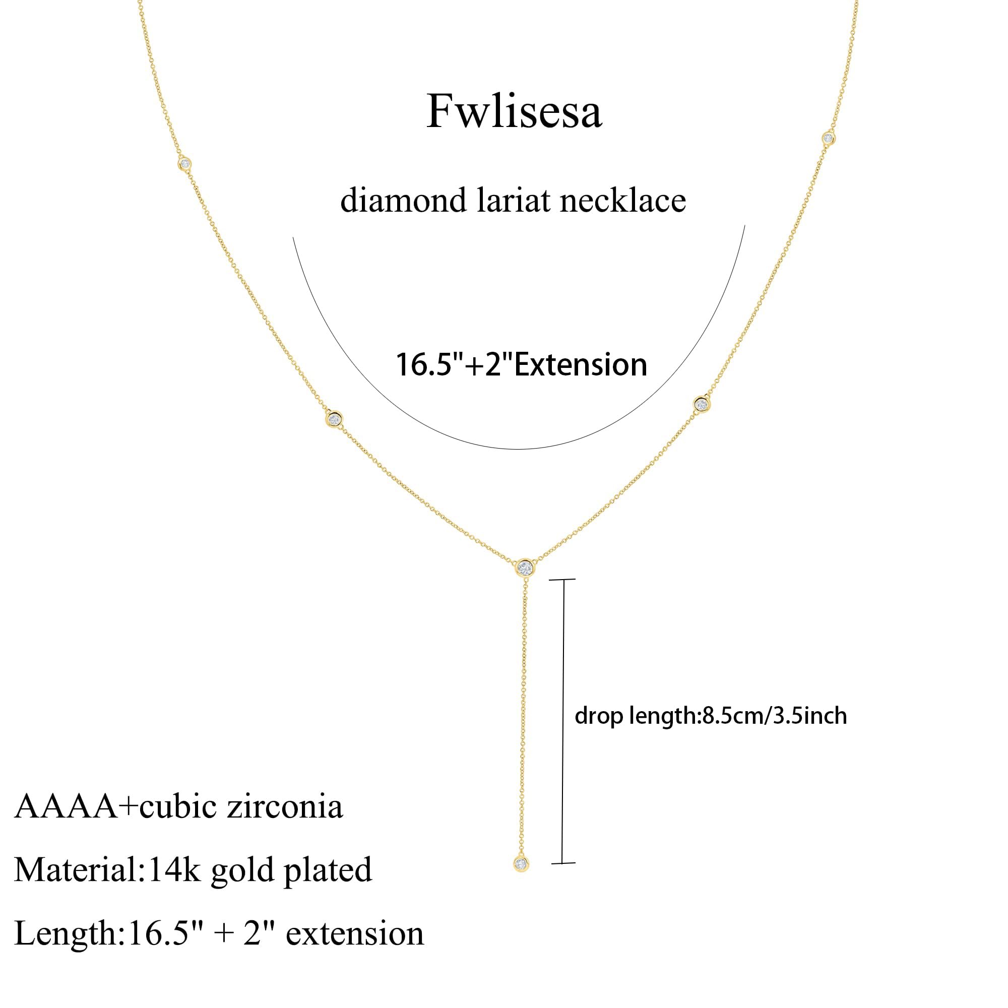 Fwlisesa Gold Necklace for Women, Dainty Long Necklace 14k Gold Plated Lariat Long Necklaces for Women Trendy Simple Statement Drop Necklace Fashion Body Chain Prom Jewelry Gold Accessories