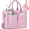 BECOJADDE Structured Canvas Tote Bag for Women, Multi-Compartment Zippered Purse for Work, Bible, Travel, Fits 14/15.6'' Laptop Leopard Pink L