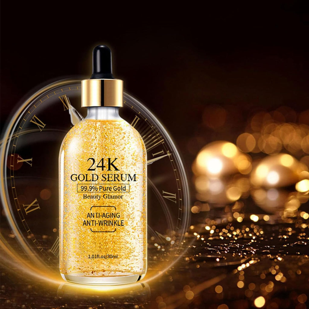 24K Gold Serum for Face, 2Pack Skin Tone Even Anti Aging Moisturizer with Vitamin,Glow Collagen Booster Serum Hyaluronic Acid for Dark Spots & Fine Lines, 2.02fl oz