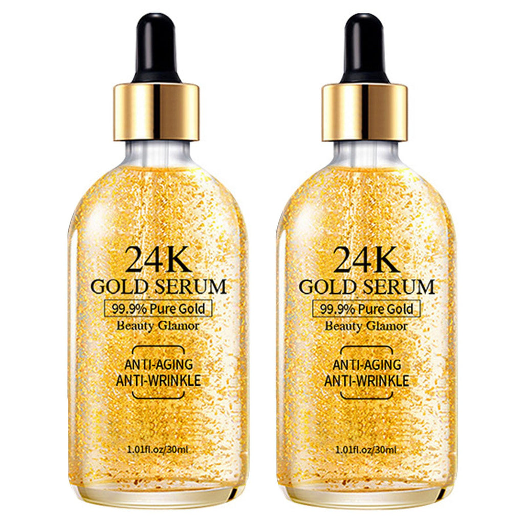 24K Gold Serum for Face, 2Pack Skin Tone Even Anti Aging Moisturizer with Vitamin,Glow Collagen Booster Serum Hyaluronic Acid for Dark Spots & Fine Lines, 2.02fl oz