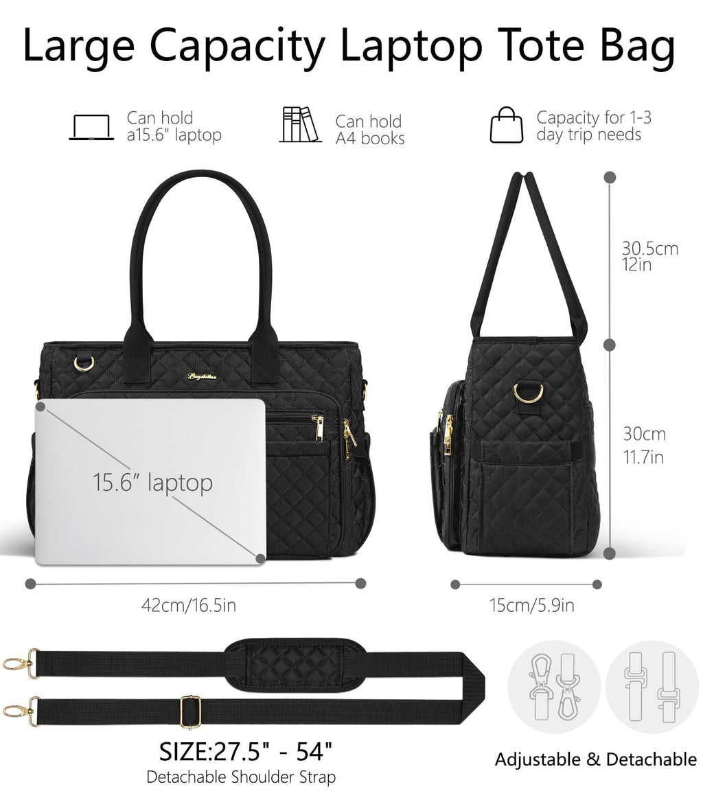 Bagstellar Teacher Tote Bag for Women, 15.6" Laptop Work Tote Computer Bag