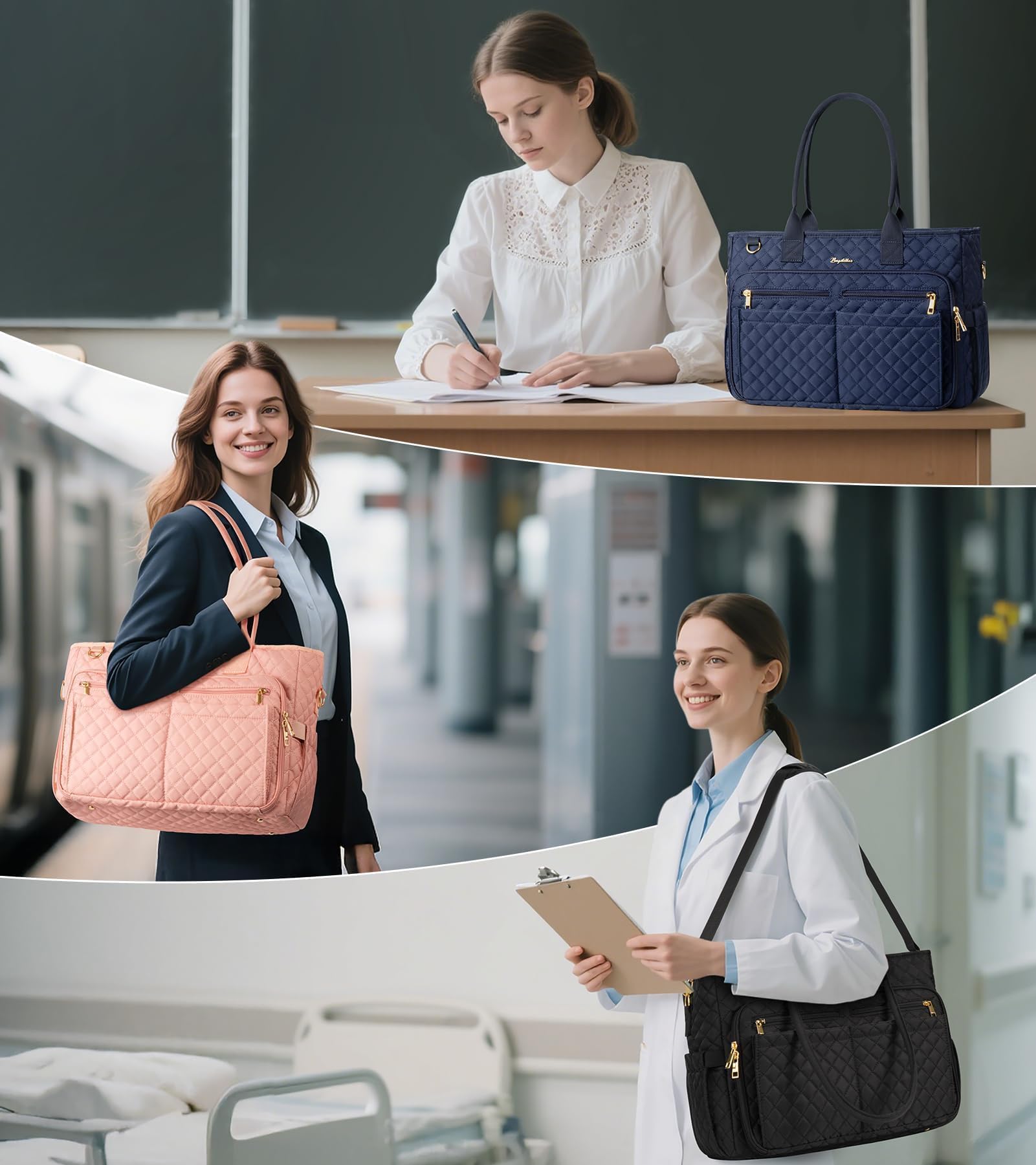 Bagstellar Teacher Tote Bag for Women, 15.6" Laptop Work Tote Computer Bag