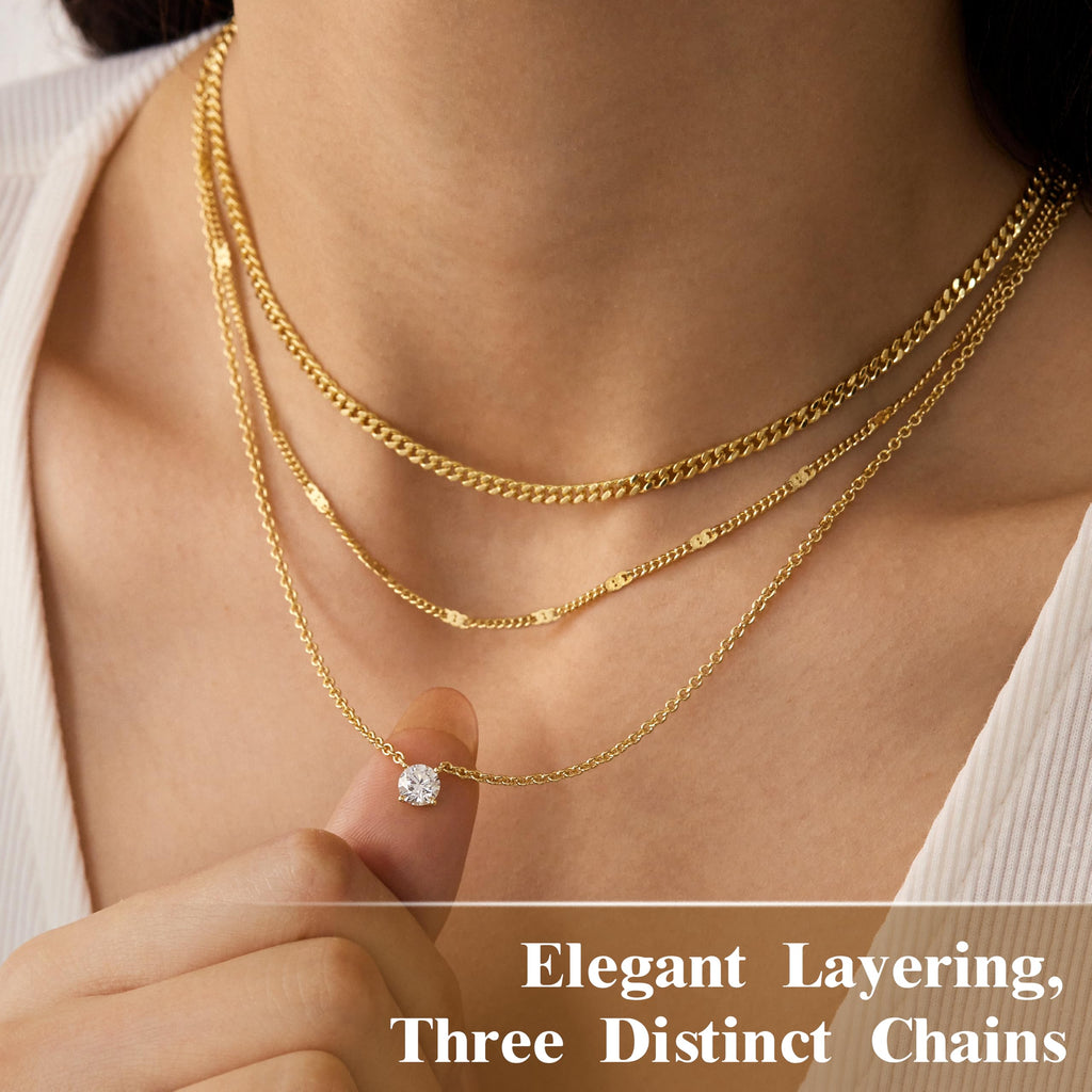 WomenGifts Layered Gold Necklaces for Women, 14K Gold Plated Dainty Cute Pendant Necklace Jewelry Set, Chunky Stackable Cuban Chain Choker Collar, Trendy Waterproof Non Tarnish Jewelry Gift for Mom