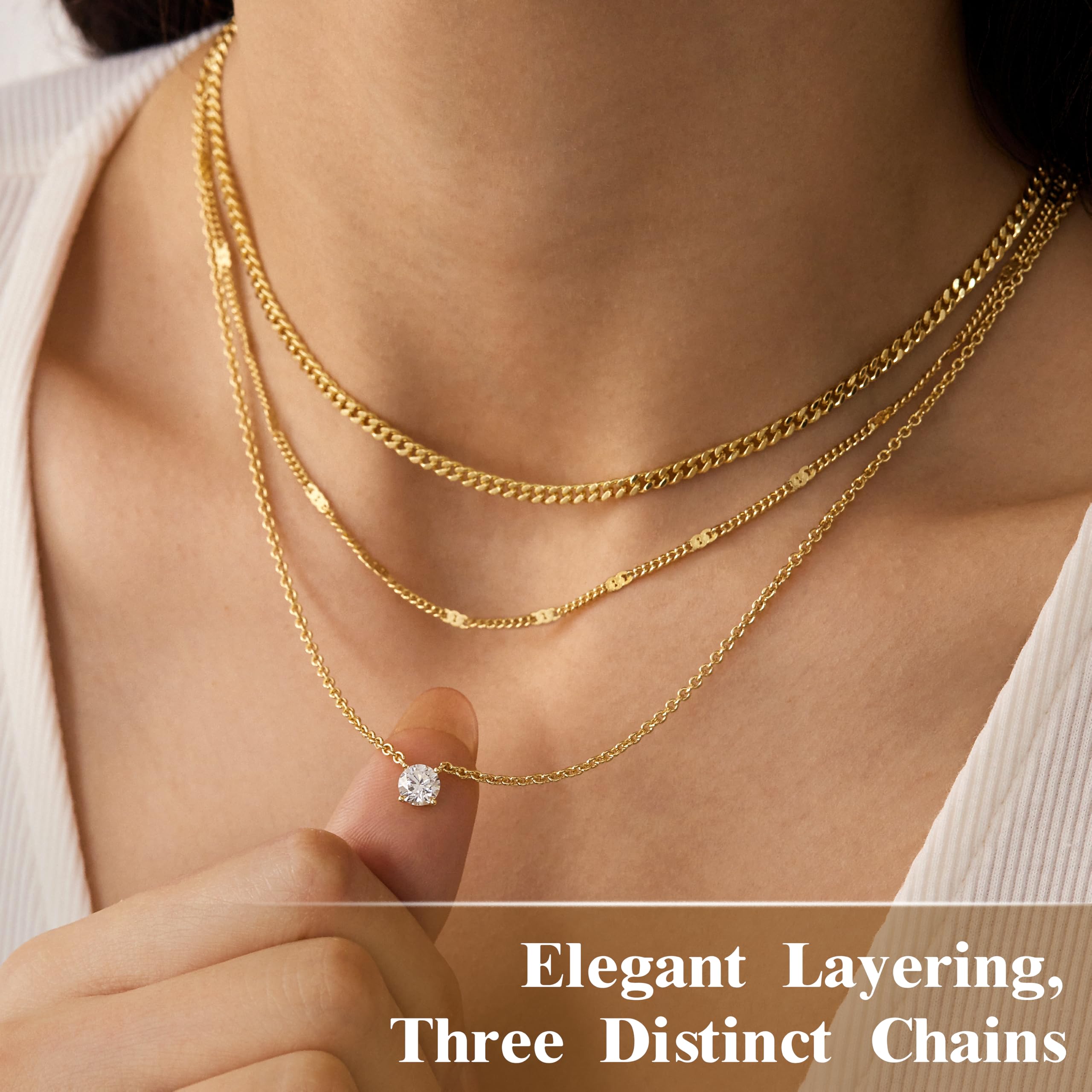 WomenGifts Layered Gold Necklaces for Women, 14K Gold Plated Dainty Cute Pendant Necklace Jewelry Set, Chunky Stackable Cuban Chain Choker Collar, Trendy Waterproof Non Tarnish Jewelry Gift for Mom