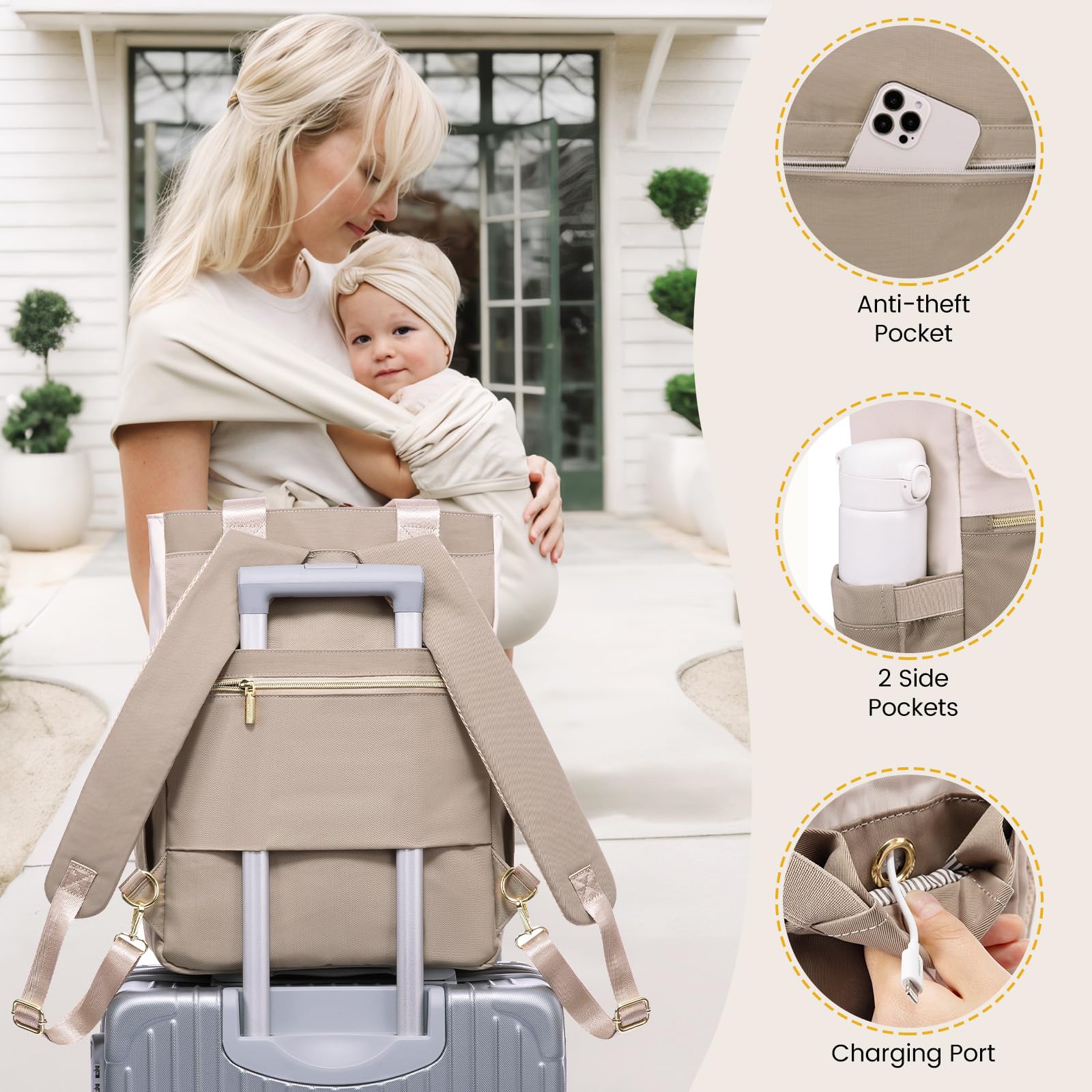 LOVEVOOK Diaper Bag Backpack,Tote Bag with Insulated Pockets Changing Pad