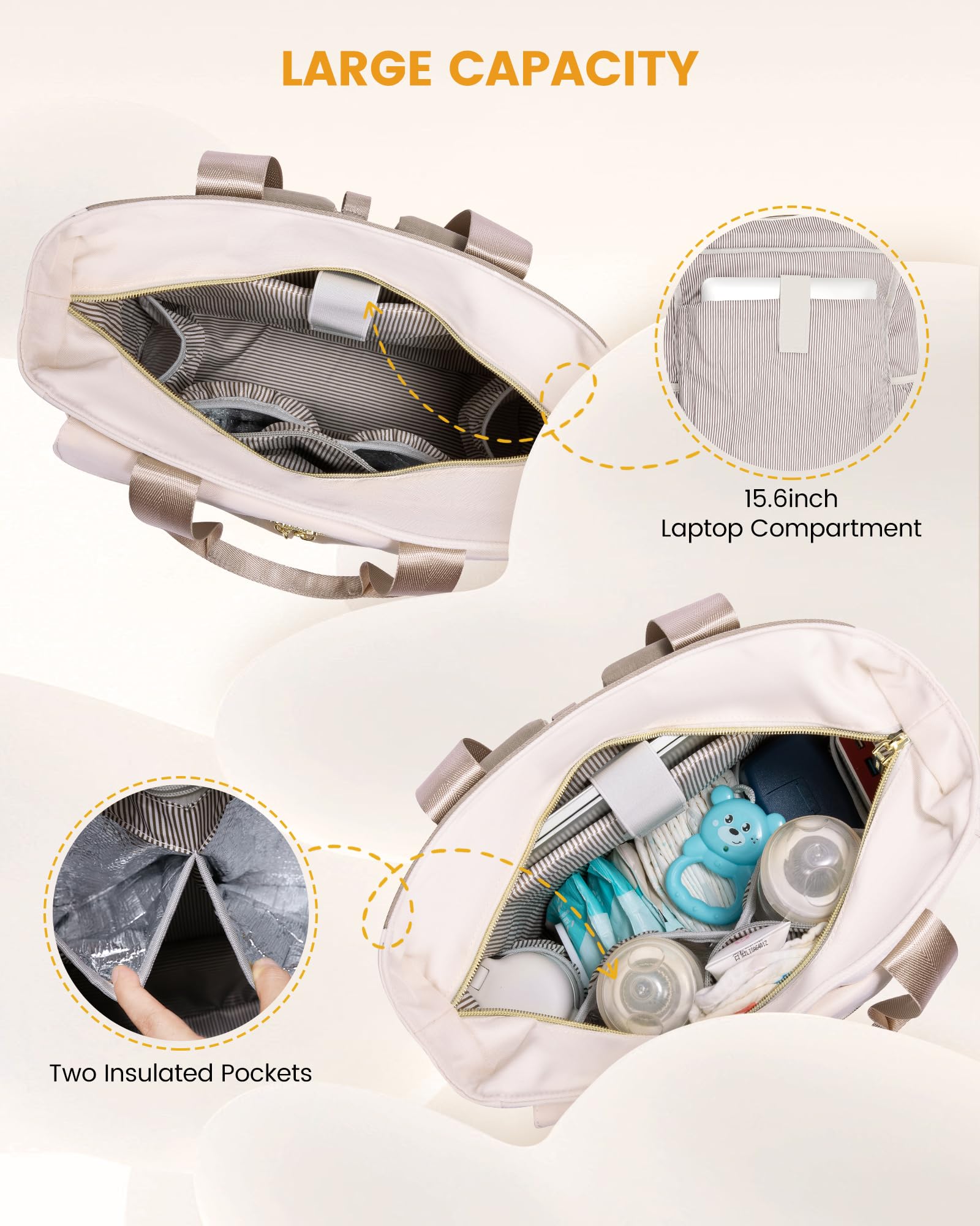 LOVEVOOK Diaper Bag Backpack,Tote Bag with Insulated Pockets Changing Pad