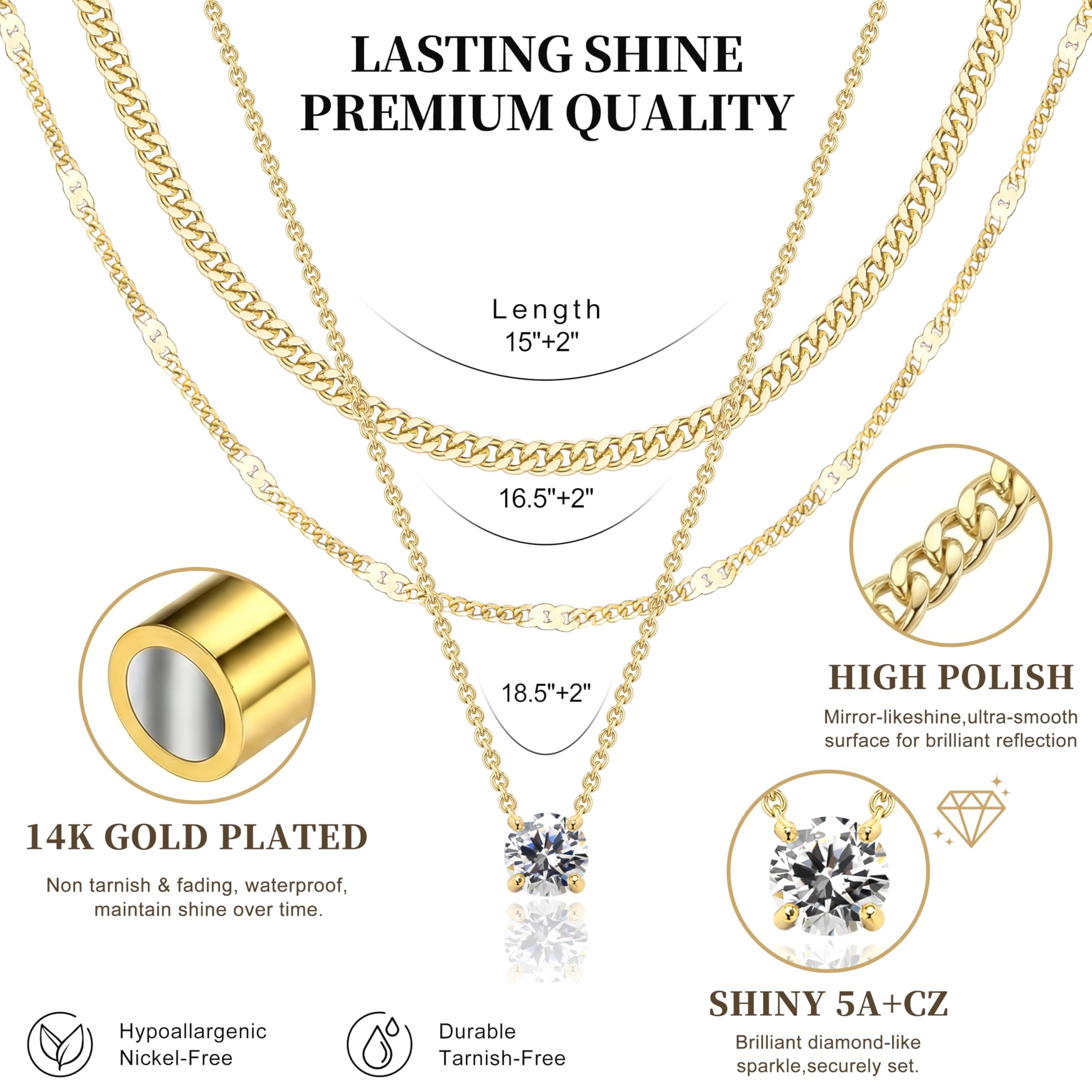WomenGifts Layered Gold Necklaces for Women, 14K Gold Plated Dainty Cute Pendant Necklace Jewelry Set, Chunky Stackable Cuban Chain Choker Collar, Trendy Waterproof Non Tarnish Jewelry Gift for Mom